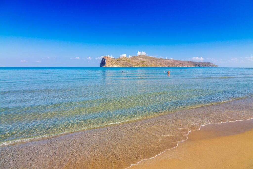 Thodorou island- view from sandy beach of Gerani in Chania